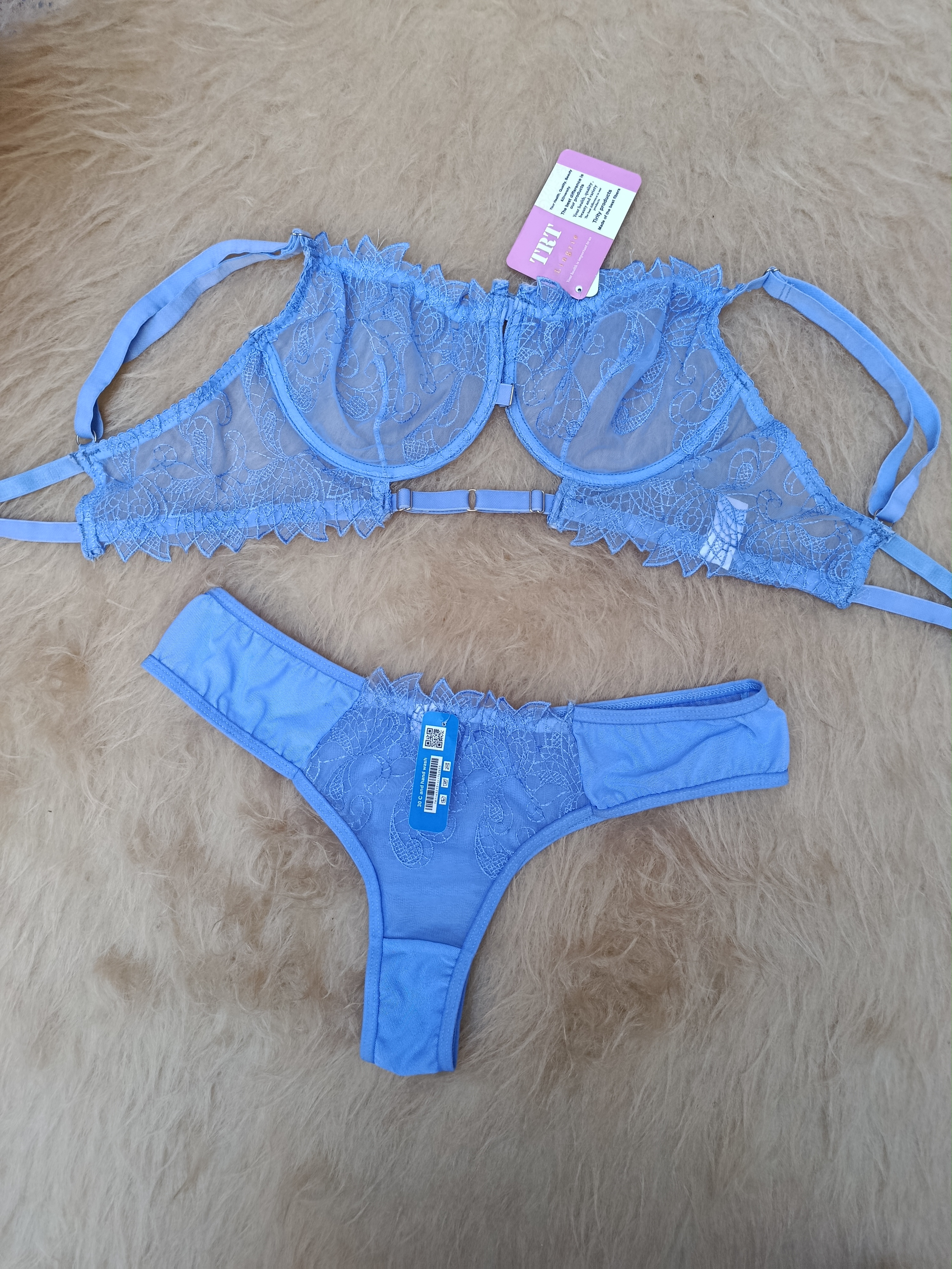 ست لباس زیر زنانه آبی متالیک  فانتزی